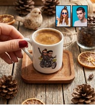 Kişiye Özel Karikatürlü Motorlu Sevgililer Türk Kahvesi Fincanı Sevgililer Günü Hediyesi