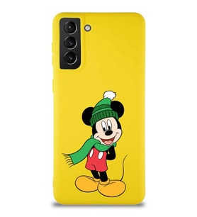 Samsung Galaxy S21 Plus Soft Premier Kapak Mickey Mouse-G Tasarımlı Silikon Kılıf - Sarı (Şeffaf)