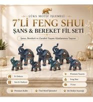 Lüks Motif İşlemeli 7'li Feng Shui Fil Biblo Seti Şans Bereket Ev Ofis Dekoru Yeni Ev Hediyesi