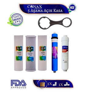 Conax Su Arıtma Cihazı Açık Kasa Filtre Takımı 5 Li Set, Nfs Onaylı , 80 GPD Membranlı