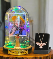 Size Özel Renkli Led Işıklı Fanus ve Zümrüdü Anka Kuşu Kolyesi - Premium Hediye Seti (Model 5)