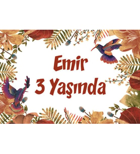 Sarı Yapraklar ve Kuşlar Temalı Doğum Günü Afişi 50x70 cm