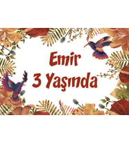 Sarı Yapraklar ve Kuşlar Temalı Doğum Günü Afişi 50x70 cm
