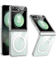 Samsung Galaxy Z Flip 5 Uyumlu Kamera Korumalı Magsafe Wireless Şarj Özellikli Sert Sararmaz Kristal Şeffaf Kılıf (Şeffaf, Samsung Galaxy Z Flip 5)