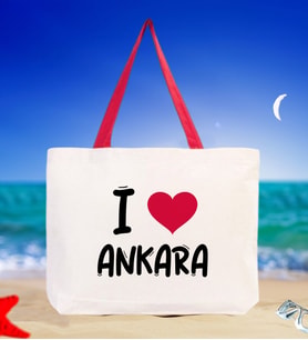 BK Gift I Love Ankara Renkli Kulp Kanvas Plaj Çantası 48x40m, Baskılı Omuz Çantası, Alışveriş Çantası (Kırmızı)