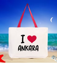 BK Gift I Love Ankara Renkli Kulp Kanvas Plaj Çantası 48x40m, Baskılı Omuz Çantası, Alışveriş Çantası (Kırmızı)