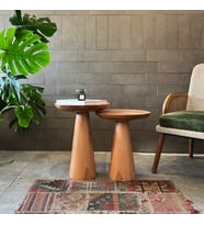 2'li Zigon Mantar Sehpa Mushroom  Masif Ahşap Modern Yan Sehpa Takımı (Açık Kahverengi)