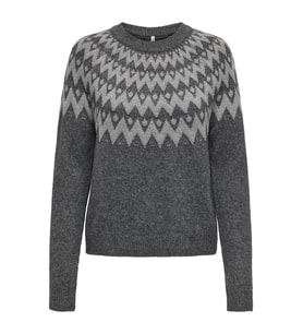 ONLY ONLFRY LS JQ Glitter O-Neck Kadın Triko Kazak – Simli, Uzun Kollu, Yuvarlak Yaka (Gri)