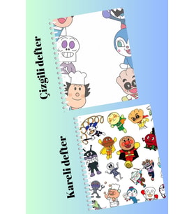 Anpanman defter seti 2 adet A4 boyutu 21*30 çizgili + kareli 60 syf