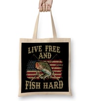 Live Free and Fish Hard Patriotic Fishing USA Bez Çanta Uzun Saplı