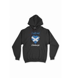 Edinburgh İskoçya Bayraklı Kalpli Siyah Sweatshirt Hoodie