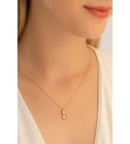 Pembe Taşlı Papyonlu Kedi Motifli 925 Ayar Gümüş Sevgiliye,anneye,eşe,arkadaşa Hediye Kolye