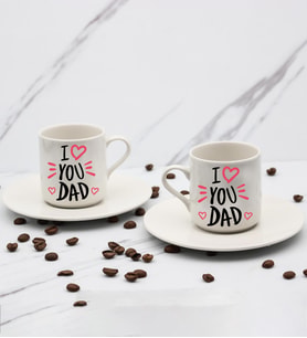 I Love You Dad Baskılı 2'li Türk Kahve Fincanı Hediye Seti Babalar Gününe Özel Hediye B2 (Beyaz)