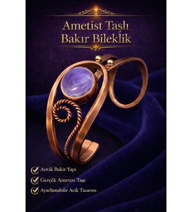 Kadın Bakır Bileklik Doğal Ametist Taşlı Otantik Model Bilezik Her Bileğe Uygun