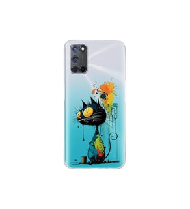 Oppo A52 ile Uyumlu Splash Kedi Tasarımlı Şeffaf Silikon Kılıf