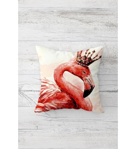 Taçlı Flamingo Desenli Çift Tarafı Baskılı Gizli Fermuarlı Yastık Kılıfı Kırlent Yastık Kılıfı (Nar Çiçeği)