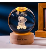 İsme Özel şıklı Ahşap Kaideli Ayıcık Temalı Cam Küre 8*6cm