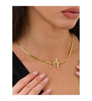 Altın T Bar Zirconia Taş Detaylı Kilit Choker Gurmet Zincirli Sevgiliye Eşe Anneye Hediye Kolye