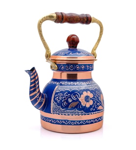 1,3 Litre El Işlemeli Nostaljik Tekli Kalaylı Bakır Demlik, Çaydanlık, Su Isıtıcısı