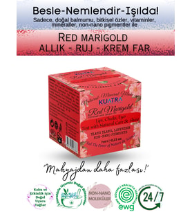 Kuatra Red Marigold Doğal İçerikli Nemlendirici - Antioksidan Işıltı Veren Balm (Ruj - Allık - Göz Farı) 7ml