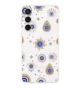PrintiFy Galaxy S24 Fe ile Uyumlu Nazar Boncuğu 5  Kamera Korumalı Şeffaf Silikon Kılıf