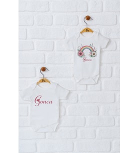 Pia Baby Premium %100 Pamuk İsme Özel Organik Baskılı İkili Set Çıtçıtlı Bebek Body Zıbın Modelleri 5054-17 (Ekru)