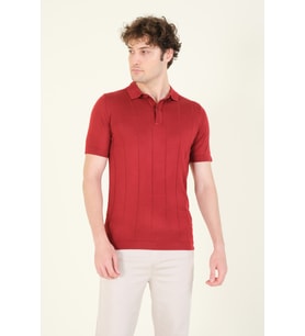 Giyim Dünyası Erkek Çizgili Polo Yaka Merserize T-Shirt Bordo
