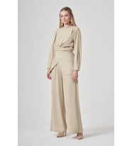 FTZ Women Kadın Çapraz Bel Bağlamalı Takım Beige 31446