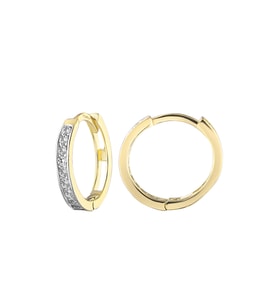 MOOM MÜCEVHERAT Kadın 14 Ayar Altın Küpe Minimalist Zirkon Taşlı Modern Halka Altın Küpe 12 mm