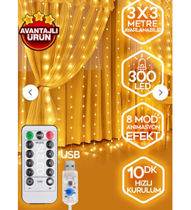 SULED Perde Led 3x3 Metre uzaktan Kumandalı 8 Mod Ambiyans Ayarlabilir Boy Dekor Mikro Led Işık Perde