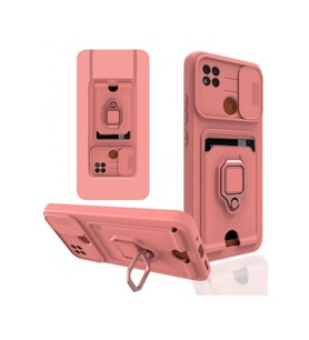 Mey İthalat® Redmi 9C Kılıf Zuma Kartvizitli Yüzüklü Silikon - Pembe