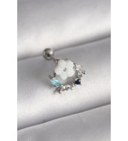 316L Çelik Gümüş Renk Zirkon Taş Detay Beyaz Çiçek Model Tragus Piercing - TJ-PR1359