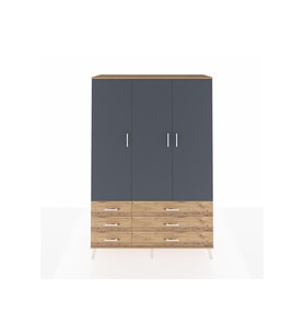 Hyperion Dolap 5 Raflı 6 Çekmeceli Tek Askılı 132x44x195 Çam-Antrasit/Çam