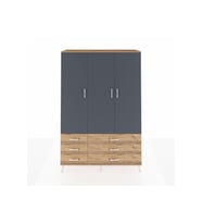 Hyperion Dolap 5 Raflı 6 Çekmeceli Tek Askılı 132x44x195 Çam-Antrasit/Çam