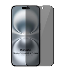 Microsonic Apple iPhone 16 Plus Privacy 5D Gizlilik Filtreli Cam Ekran Koruyucu Siyah