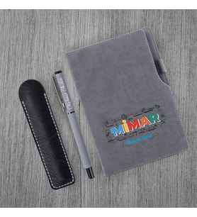 Kişiye Özel UV Baskılı Mimar Temalı Gri Defter & Gri Roller Kalem Seti