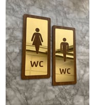 Lux Gold Aynalı Ceviz Mdf Serisi Wc Set Yönlendirme Levhası Kapı İsimliği