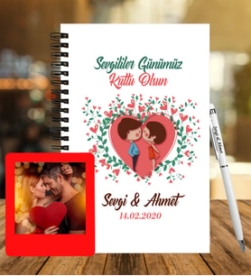Sevgililer Gününe Özel Ahşap Defter Kalem &  Instagram Çerçeve Hediye Seti 3