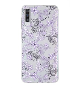 Samsung Galaxy A70s  Uyumlu Kapak Floral Lila Tasarımlı Şeffaf Silikon Kılıf