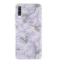 Samsung Galaxy A70s  Uyumlu Kapak Floral Lila Tasarımlı Şeffaf Silikon Kılıf