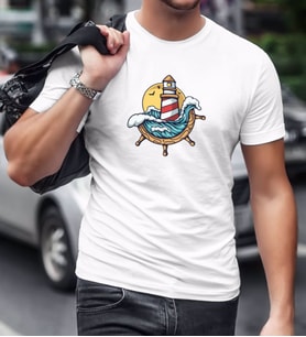 BK Gift Deniz Feneri Tasarımlı Beyaz T-Shirt-1