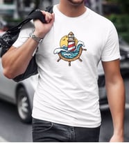 BK Gift Deniz Feneri Tasarımlı Beyaz T-Shirt-1
