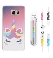 Samsung S7 Edge S20 Fe Plus Ultra S21 S22 Kılıf Kablo Koruma Spiral Silikon Sweety Unicorn 1737