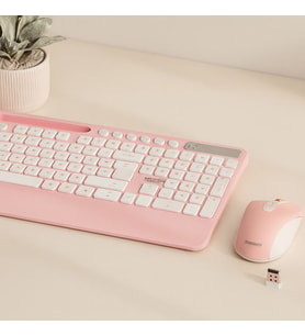 Northcity Kablosuz Klavye Mouse Seti - Telefon & Tablet Standlı (Beyaz/Pembe)