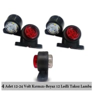 4 Adet 12 Ledli Mini Takoz Lamba 12-24 Volt Kırmızı Beyaz