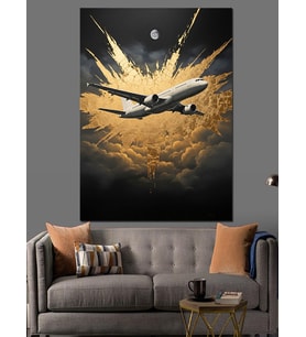 Gece Yolculuğu Modern Jet Uçağı Dekoratif Kanvas - Mdf Ahşap Tablo