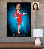 Kişiye Özel Karikatür Baskılı Ahşap Tablo Hostes Kadın-2 30x40