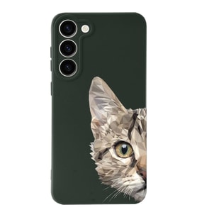 Samsung Galaxy S23 Uyumlu Lansman Kılıf Catface Tasarımlı İçi Kadife Kapak-Yeşil (Şeffaf)