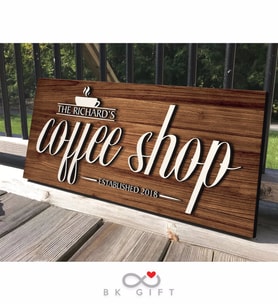 BK Gift Kişiye Özel Dekoratif Ahşap Coffee Shop Tabelası 46cm - Model 5