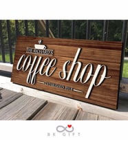 BK Gift Kişiye Özel Dekoratif Ahşap Coffee Shop Tabelası 46cm - Model 5